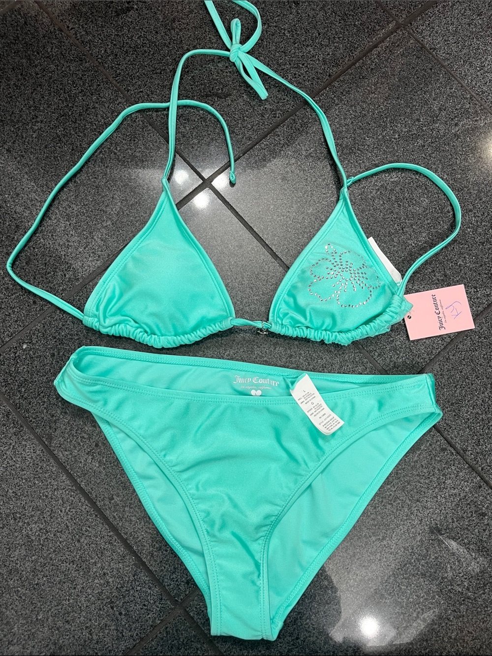 Juicy Couture Turquoise Triangle Bikini Set with Crystal Detail